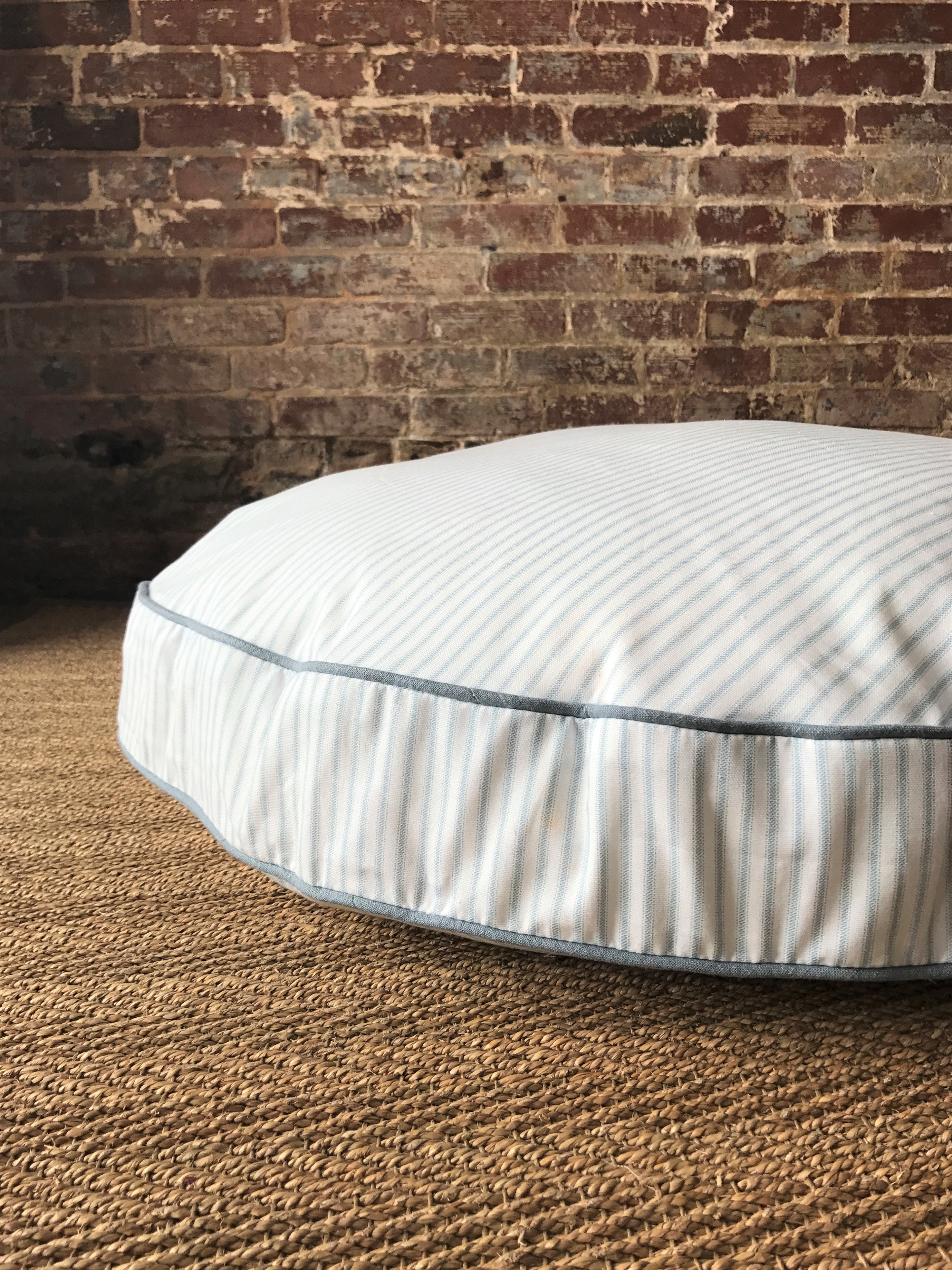 Navy Ticking Stripe Dog Bed